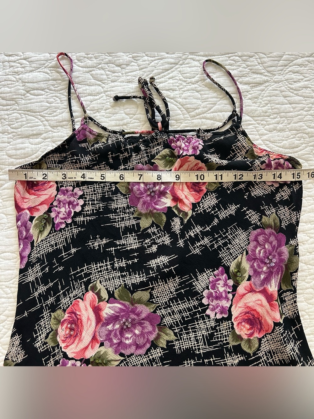 VTG 90s Floral Beaded Bias Cut Midi Slip Dress L Whimsigoth Fairy Grunge Roses - Picture 9 of 11